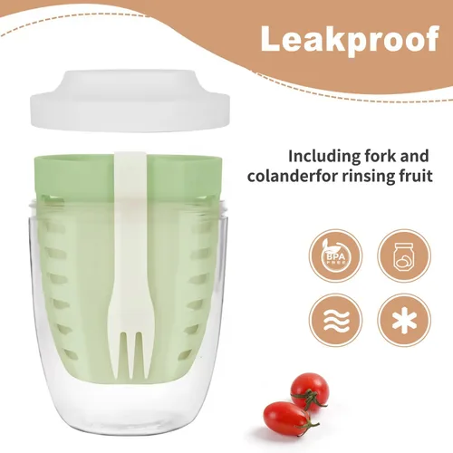 Vista 3 de Taza portátil de almacenamiento de ensalada de frutas para picnic y fiestas con tapas y tenedor, contenedores de almacenamiento de frutas de 20 oz