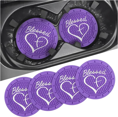 Vista 10 de AICEL Paquete de 4 posavasos para automóvil, inserto para portavasos de PVC suave de 7 cm, tapete antideslizante y a prueba de golpes cristiano