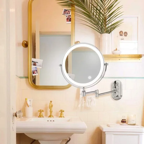 Vista 7 de Espejo de maquillaje con iluminación LED, funciona con pilas, aumento de 1x/10x, 8 pulgadas, luz ajustable con botón táctil, cromo pulido