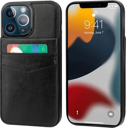 Vista 3 de KIHUWEY Compatible con iPhone 13 Pro Max Funda Cartera con Soporte para Tarjetas de Crédito, Cuero Premium Cierre Magnético Soporte Plegable Funda