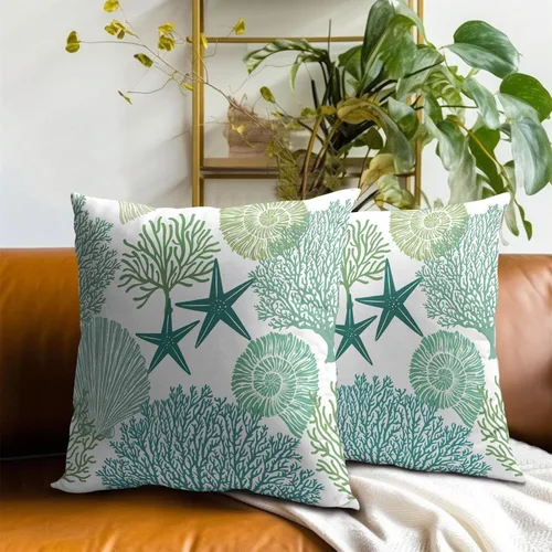 Vista 7 de Fundas de cojín decorativas con temática de verano náutica costera de 12 x 12 pulgadas, juego de 2 fundas de cojín de color aguamarina azul verdoso