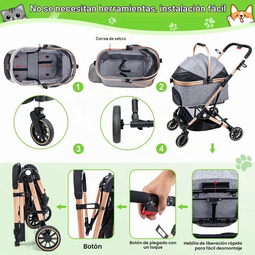 Vista 7 de [Usado] Cochecito para perros de 45 libras de peso máximo – Cochecito de mascotas 3 en 1 con cesta de almacenamiento desmontable, 4 ruedas de goma