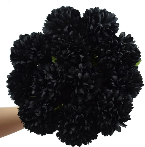 Vista 2 de 20 ramos de flores artificiales de crisantemo, arreglo de flores de seda de hortensias de plástico para Halloween, Acción de Gracias, Navidad