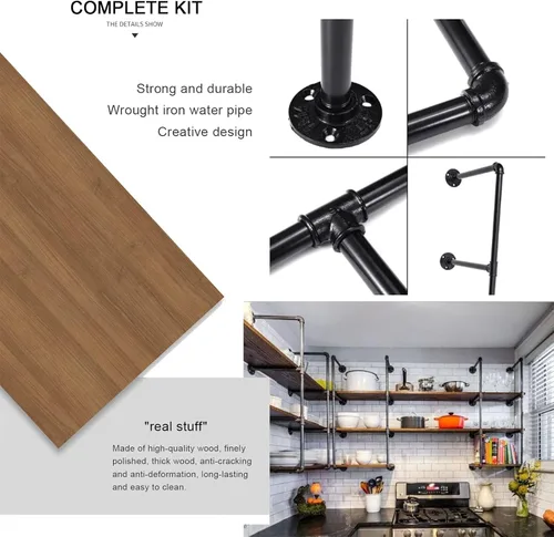 Vista 4 de Drsyffsup Estantes flotantes de madera rústica con marco de metal, para baño, dormitorio, sala de estar, cocina, oficina, cuarto de servicio