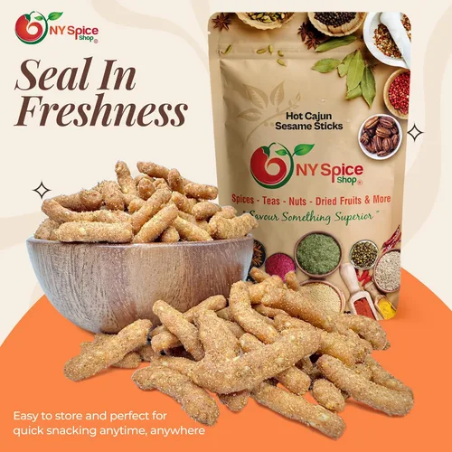 Vista 5 de NY Spice Shop Palitos de sésamo cajún – Mezcla de aperitivos tostados de sésamo cajún picante de 1 libra – Bocados crujientes de sabor picante