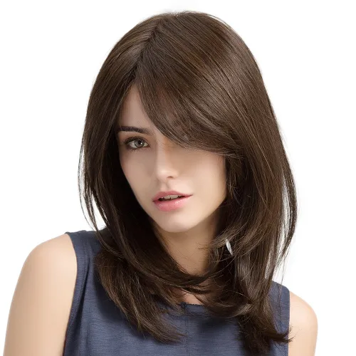 Vista 2 de Peluca de pelo HAIRCUBE largo y liso para mujer, uso diario, natural y saludable, 50 cm, color marrón