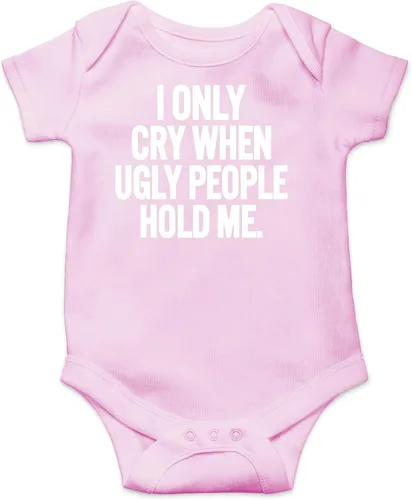Vista 11 de AW Fashions Mameluco de bebé con texto en inglés "I Only Cry When Ugly People Hold Me", divertido y lindo mameluco para bebé niña o niño