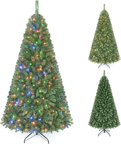 Vista 19 de COSTWAY Árbol de Navidad artificial de 6 pies, diseño preiluminado con Verde nevado