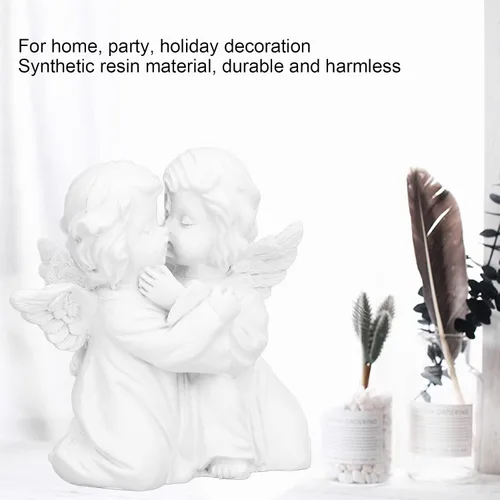 Vista 3 de Cyrank Figuras de estatua de ángel besando, mini estatuas de querubines de resina, figuras de escritorio de ángel pequeño, decoraciones, adorable