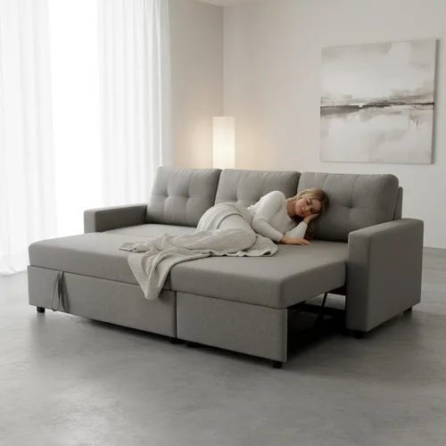 Vista 3 de Container Furniture Direct Sofá cama convertible en forma de L Sofá cama modular extraíble que ahorra espacio para apartamentos y salas de estar
