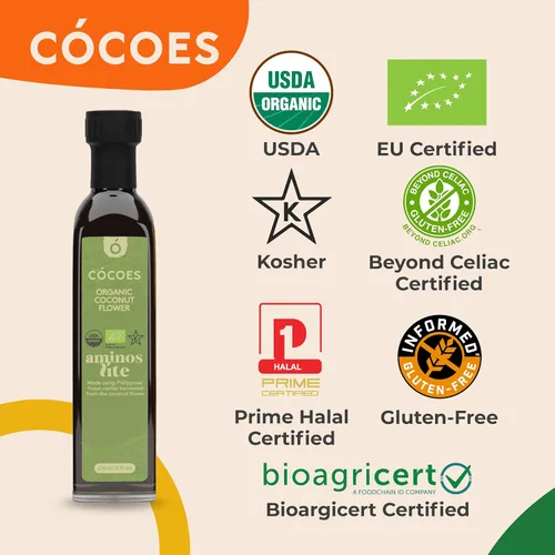Vista 6 de CÓCOES - Aminos de coco orgánico ligero, alternativa a la salsa de soja baja en calorías, hecha de savia de coco orgánica, sabor ligero