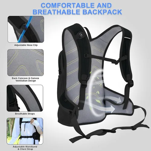 Vista 4 de Mochila de hidratación de 20 L, ligera, transpirable, con bolsa de agua de 2 L, correas ajustables para el pecho, chaleco de hidratación