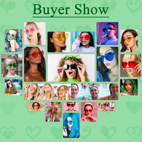 Vista 7 de 12 lentes de sol con forma de corazón, sin marco, transparentes, con forma de corazón, para mujeres, paquete de lentes de sol divertidos (12 verde)