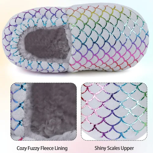 Vista 6 de MEJORMEN Pantuflas de casa de sirena para niñas, acogedoras y antideslizantes para interiores y exteriores, pantuflas de dormitorio con purpurina