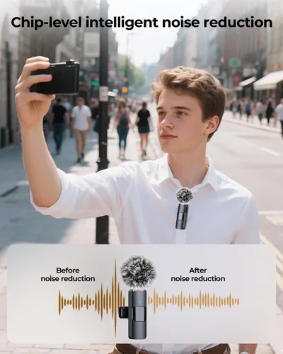 Vista 2 de BAILIXIN Micrófono 3 en 1 para iPhone, Android, cámara, micrófonos inalámbricos, mini micrófono, micrófono de solapa con reducción de ruido, sonido