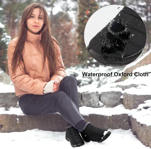 Vista 2 de Botas de nieve de invierno para mujer, impermeables, con forro de piel, cómodas, botas de exterior cálidas, antideslizantes, para invierno