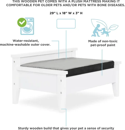 Vista 3 de Cama de madera para perro con colchón resistente al agua, cama elevada para mascotas pequeña a mediana con colchón calmante para mascotas