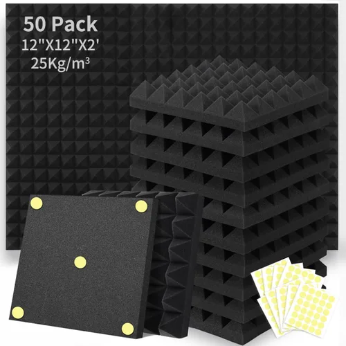 Vista 9 de Paquete de 24 paneles de espuma acústica en forma de pirámide, de 2" x 12" x 12", espuma de insonorización y cancelación de ruido con 120 piezas