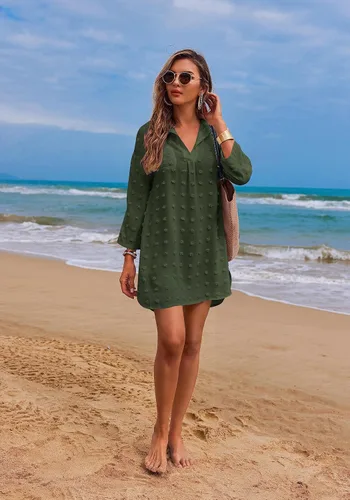 Vista 2 de Ekouaer Traje de baño para mujer, camisa de gasa para bikini, traje de baño de lunares suizos, camisa de playa S-XXXL