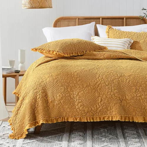 Vista 18 de HORIMOTE HOME Edredón beige con volantes, tamaño individual, microfibra lavada a la piedra, ligera, arrugada, rústica, desgastada, elegante, 2