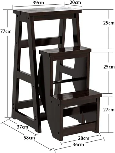 Vista 7 de Moderno taburete multifuncional para biblioteca, silla de biblioteca, silla plegable de madera para el hogar, carga máxima de 330.7 lbs Negro