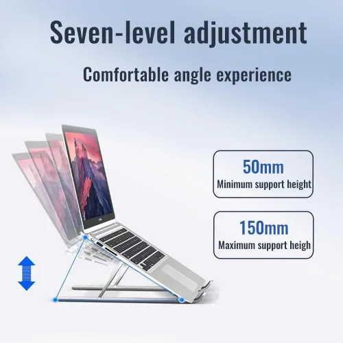 Vista 4 de Soporte para computadora portátil de escritorio, soporte para iPad, aleación de aluminio, plegable portátil, 7 niveles ajustables, ergonómico