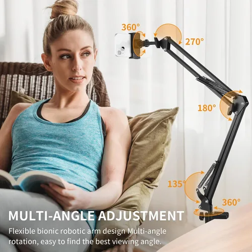 Vista 5 de Soporte de teléfono para escritorio, soporte de teléfono para cama con clip de abrazadera ajustable, soporte flexible para teléfono, soporte