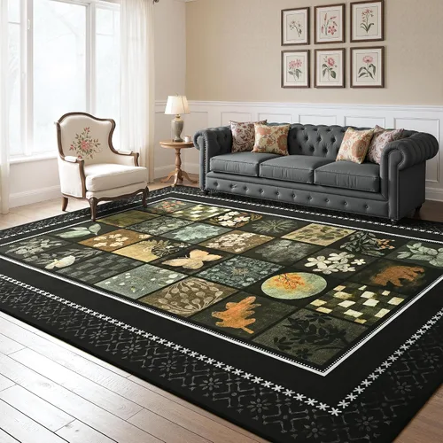 Vista 9 de Tepook Alfombras de área de 5 x 7 pies para sala de estar, alfombra geométrica grande moderna para dormitorio, alfombra de retazos lavable