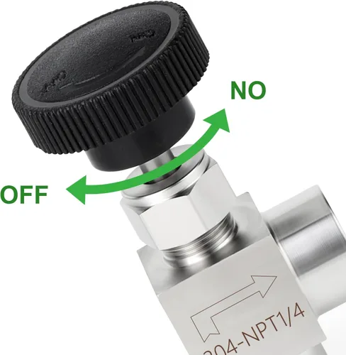 Vista 6 de TAISHER 1 pieza Válvula de aguja de 90 grados de acero inoxidable 304 de 1/4" hembra NPT para control de flujo de agua, gas, aceite con rosca