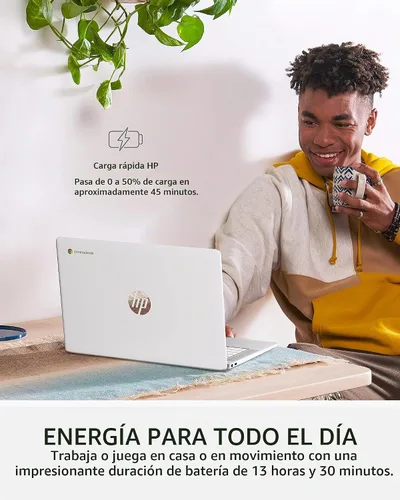 Vista 7 de HP Chromebook 14 Laptop, procesador Intel Celeron N4000, 4 GB de RAM, 32 GB eMMC, pantalla HD de 14", Chrome, computadora ligera con cámara web