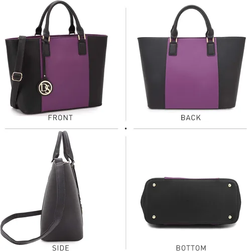 Vista 4 de DASEIN - Bolsa de mano para mujer, bolsa tipo bandolera, asa superior, bolsa plana para trabajar