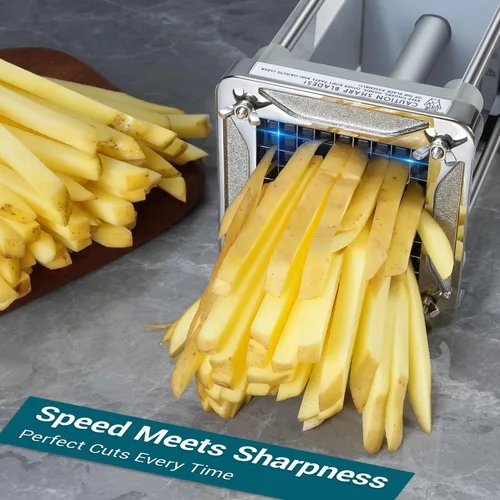 Vista 3 de Sopito Cortador de Papas Fritas Eléctrico Cortador de Papas de Acero Inoxidable con Cuchillas de 1/2 y 3/8 Pulgadas para Papas, Zanahorias, Pepinos