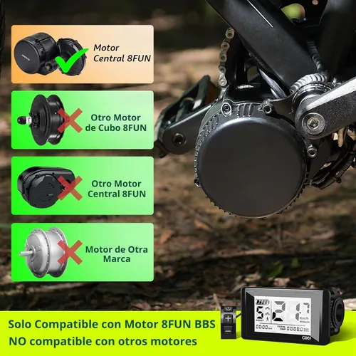 Vista 3 de Pantalla LCD Ebike hembra de 5 pines C961 para Bafang BBS01B BBS02B BBSHD Mid Drive Motor, computadora de pantalla Ebike con protocolo UART 0-9