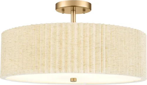 Vista 16 de Lámpara de Techo Semiempotrada Dorada, 3 Luces Accesorios de Iluminación de Techo de 12.5" con Pantalla de Tela en Forma de Flor, Luces de Tambor