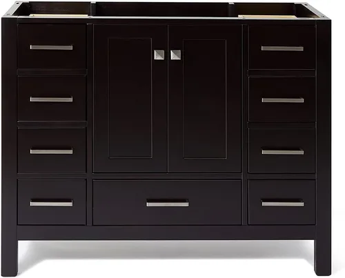 Vista 70 de ARIEL Cambridge Mueble base de tocador de baño de 36 pulgadas, madera maciza, 2 puertas de cierre suave, 5 cajones de cola de milano, roble marrón