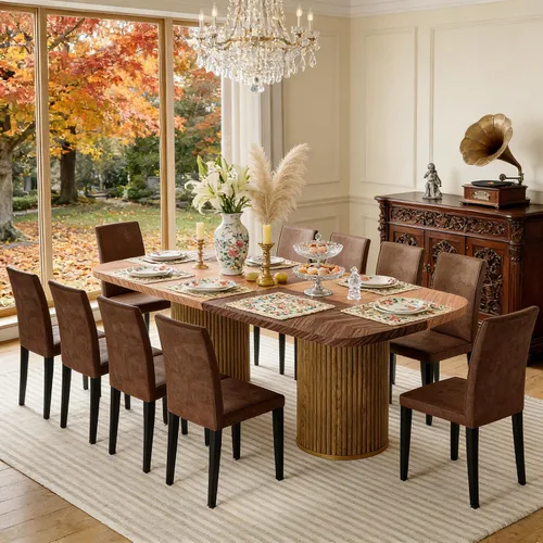 Vista 29 de Mesa de comedor extra larga de 78.7 pulgadas para 6-10 personas, mesa de cocina moderna con bases estriadas, mesa de comedor rectangular de granja
