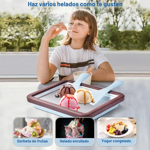 Vista 2 de ROEDEER Máquina de helados enrollados, placa para hacer rollos de helado con 2 espátulas, máquinas de helado enrolladas instantáneamente