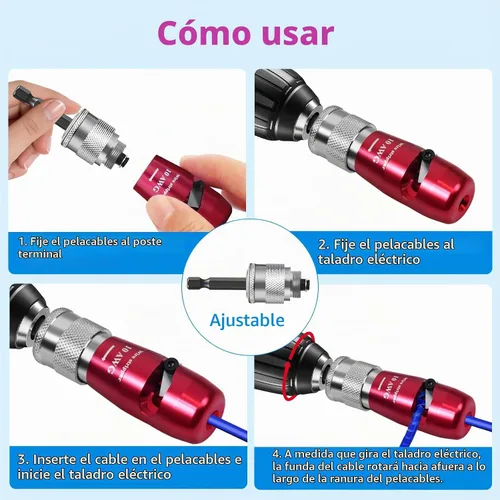 Vista 6 de Herramienta para pelacables de taladro para cable 8/10/12/14 AWG - Kit de pelado y torsión de cables de impacto estándar de EE. UU., herramienta
