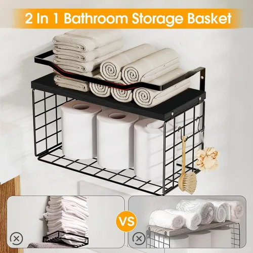Vista 3 de Toalleros para baño, toallero montado en la pared, soporte para toallas de 6 niveles enrolladas o dobladas con estantes flotantes, portotoallas