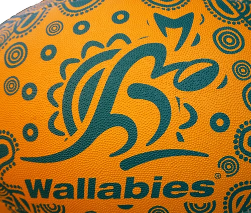 Vista 5 de Gilbert Australia Wallabies - Soporte de pelota de rugby indígena talla 5 con licencia