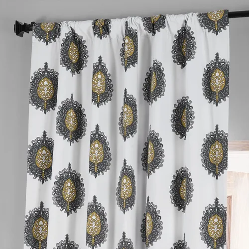 Vista 4 de HPD HALF PRICE DRAPES PRTW-BOD02A-84 - Cortina opaca de algodón con estampado maya (1 panel), 50 x 84 pulgadas, color verde azulado maya