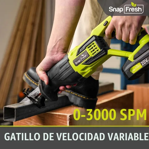 Vista 6 de SnapFresh Sierra Recíproca Inalámbrica de 20V – 3000 SPM, Gatillo de Velocidad Variable, Cambio de Hoja sin Herramientas, Luz LED, Ligera y Compacta