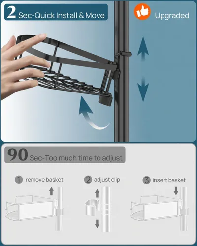 Vista 6 de SEIRIONE Estante de Ducha Esquinero con Barra de Tensión, Organizador de Ducha de Baño a Prueba de Óxido, Estante de Baño Ajustable de 4 Niveles