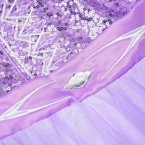 Vista 6 de Melaura Disfraz de princesa brillante para niñas, disfraz de fiesta de nieve, disfraz de concurso de Halloween morado