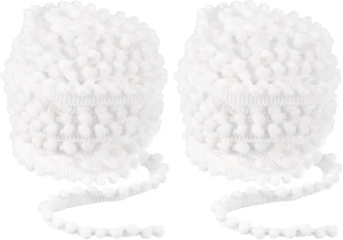 Vista 9 de uxcell 2 piezas de 10 yardas con flecos de pompones, accesorio de costura de cinta, manualidades para el hogar, cortina, ropa, decoración de Azul