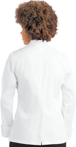 Vista 2 de ChefUniforms.com - Abrigo de chef clásico de manga larga para mujer (S-5X, 2 colores)