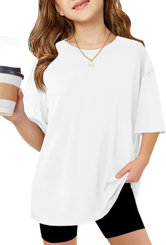 Vista 25 de Arshiner Camisetas de gran tamaño para niñas, camisetas básicas suaves y casuales de verano Negro
