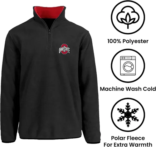 Vista 4 de JH DESIGN Sudadera con Cremallera de un Cuarto de Forro Polar de Manga Larga para Hombre Ohio State Buckeyes Negro