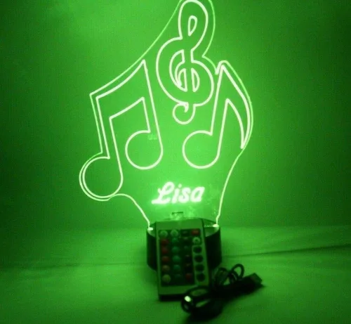 Vista 9 de MIRROR MANIA Notas musicales triples, instrumento musical, cantante, jugador, luz nocturna, grabada con LED, nombre personalizado, regalo