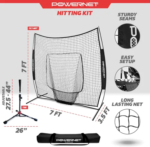 Vista 3 de PowerNet Baseball Softball Practice Net 7x7 with Baseball Accessories for Practice Pitching, Batting & Fielding, Ball Caddy, Weighted Baseballs, Tee